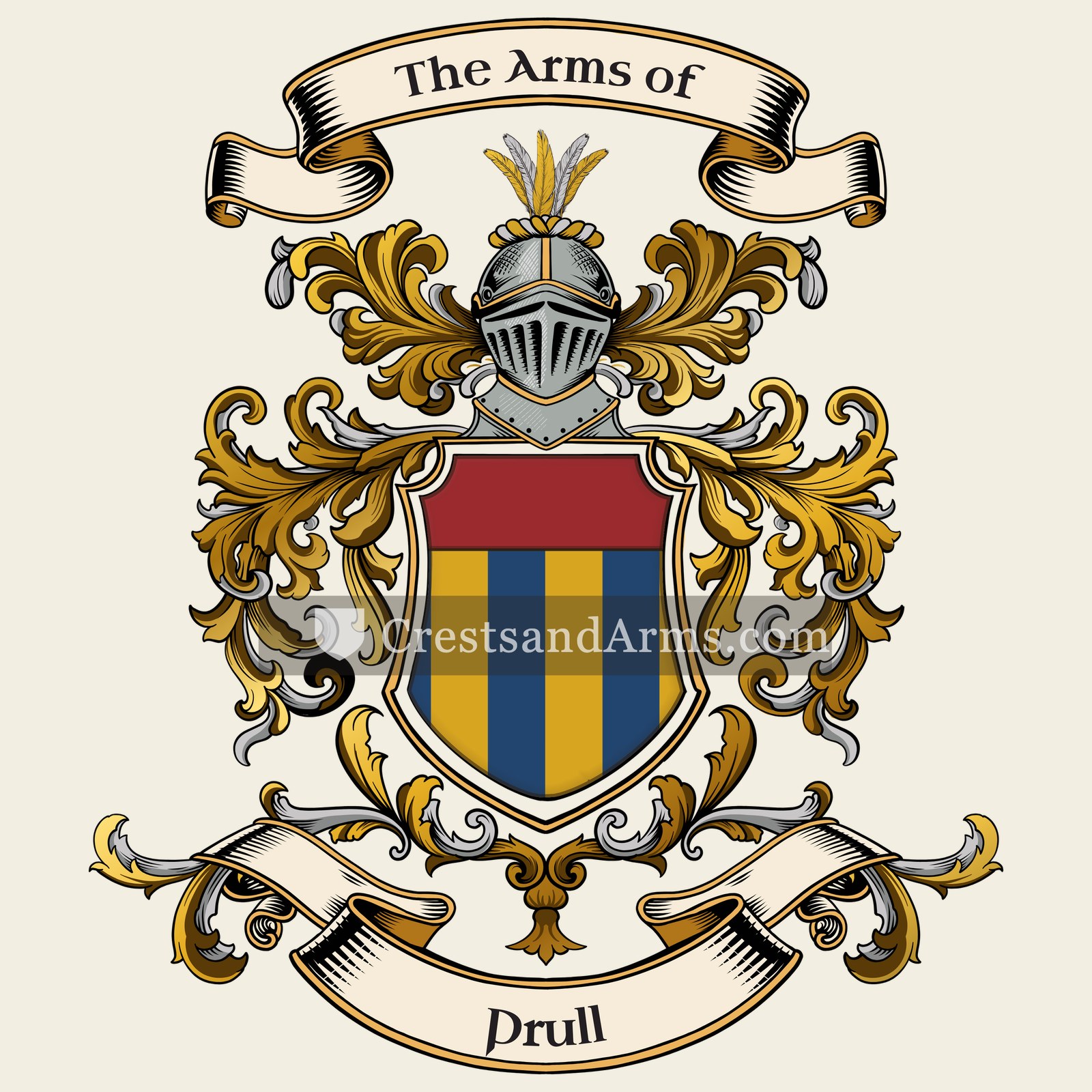 The Prull coat of arms, drawn from the recorded blazon