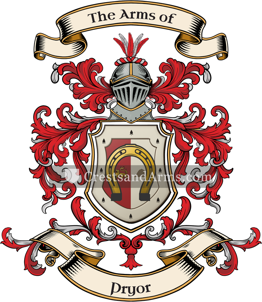 The Pryor coat of arms, drawn from the recorded blazon