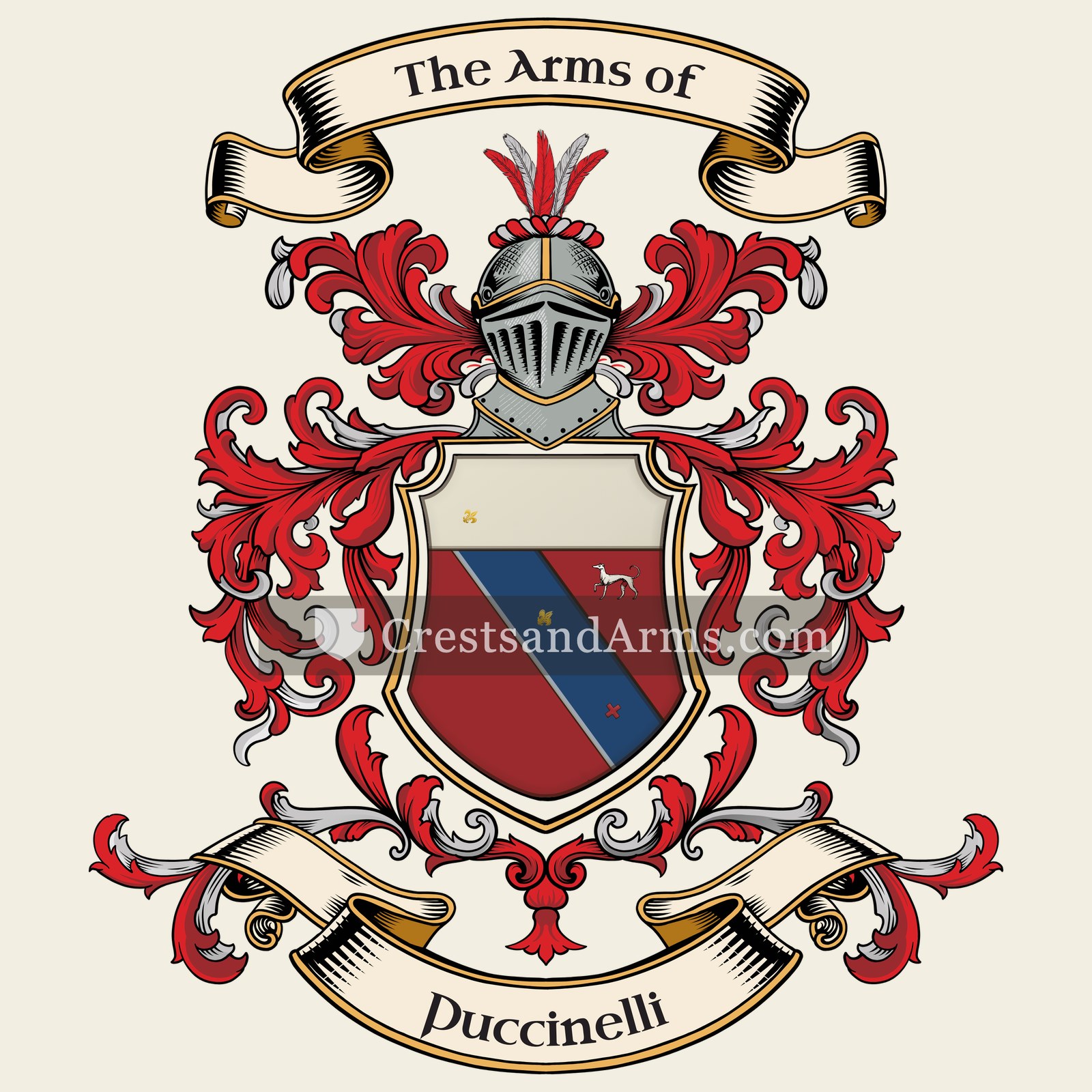 The Puccinelli coat of arms, drawn from the recorded blazon