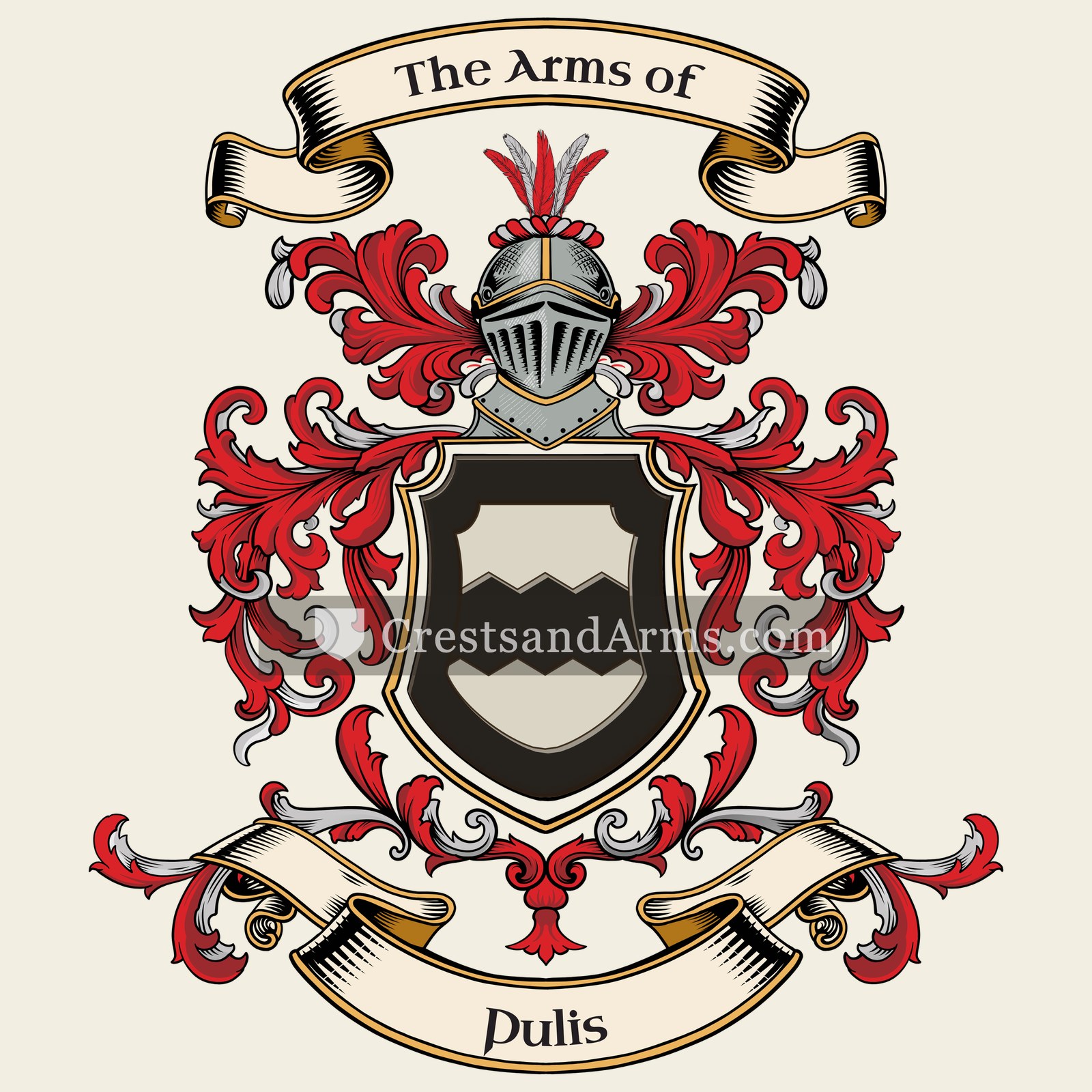 The Pulis coat of arms, drawn from the recorded blazon
