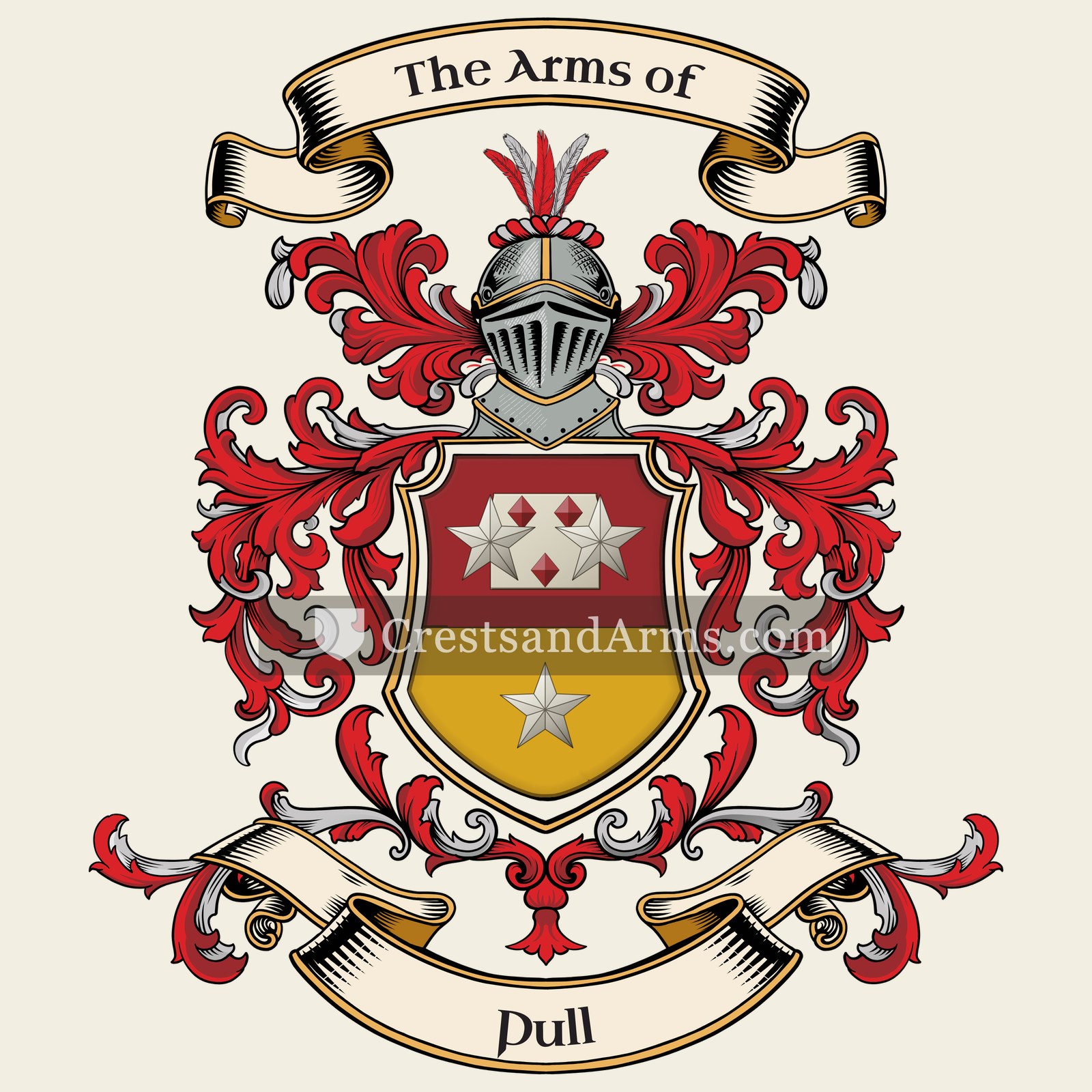 The Pull coat of arms, drawn from the recorded blazon