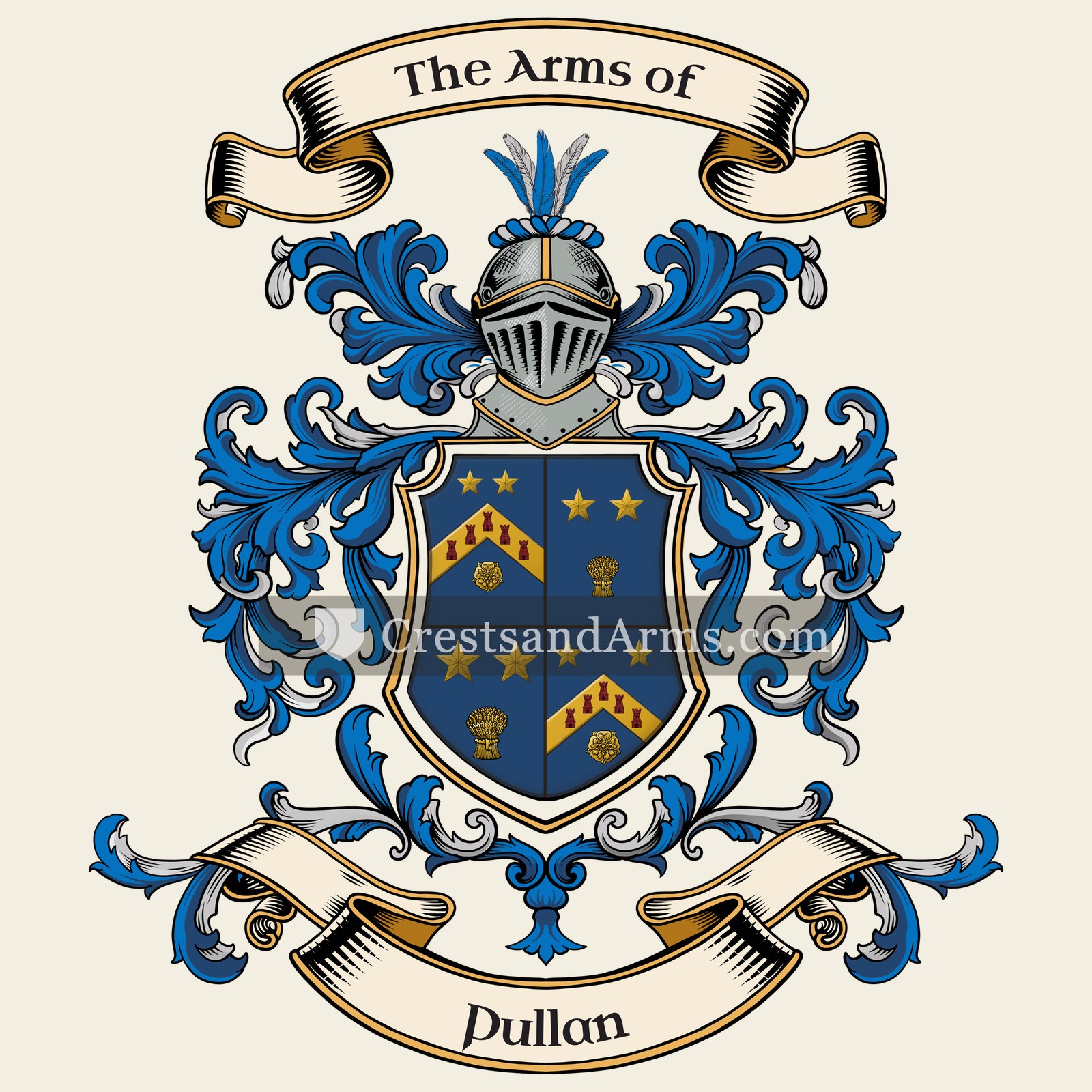 The Pullan coat of arms, drawn from the recorded blazon