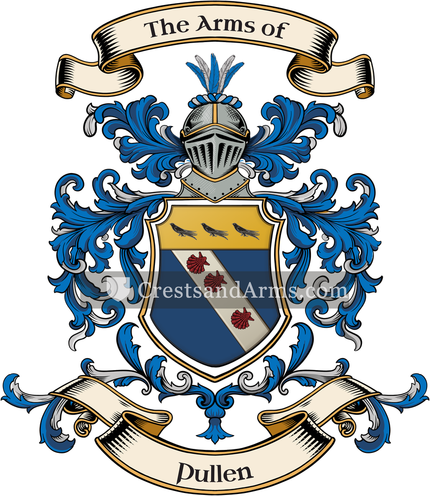 The Pullen coat of arms, drawn from the recorded blazon