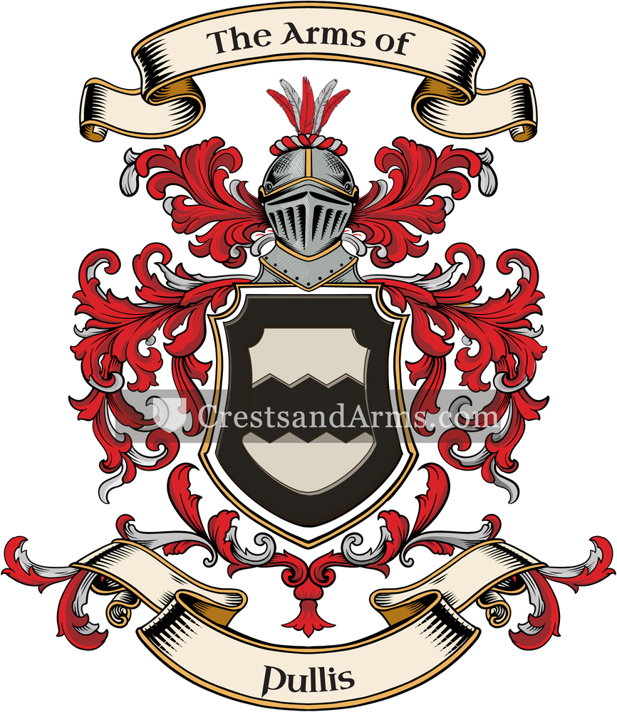 The Pullis coat of arms, drawn from the recorded blazon