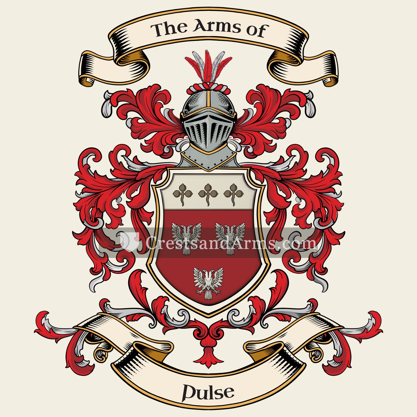 The Pulse coat of arms, drawn from the recorded blazon