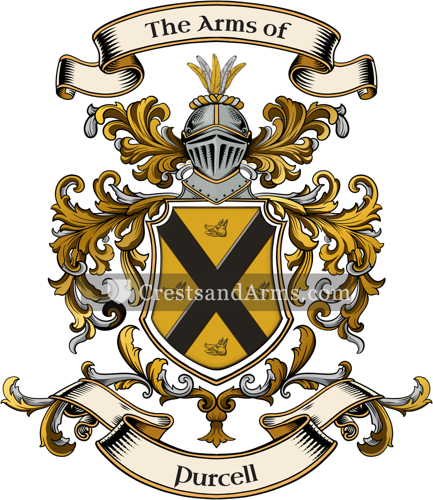 The Purcell coat of arms, drawn from the recorded blazon