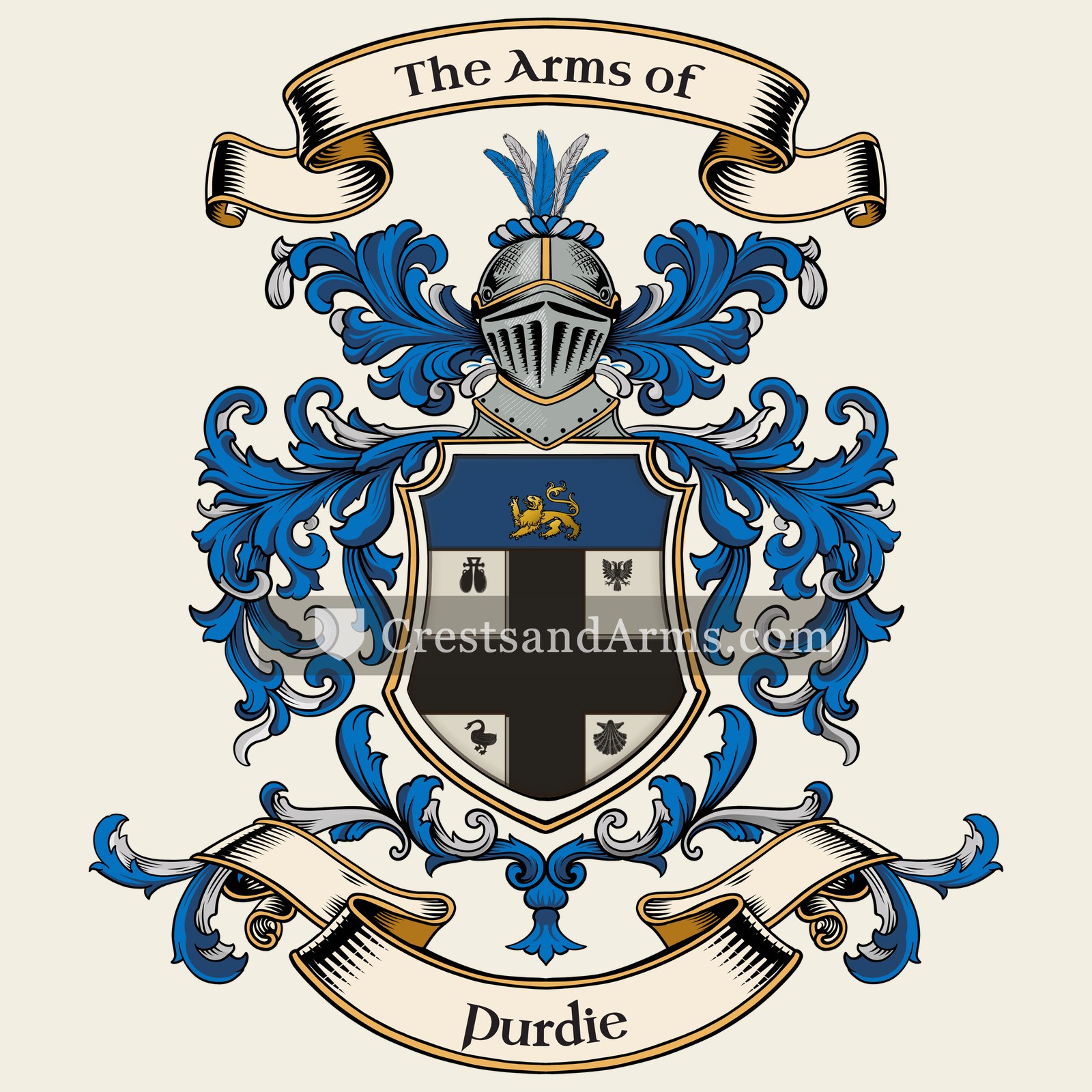 The Purdie coat of arms, drawn from the recorded blazon