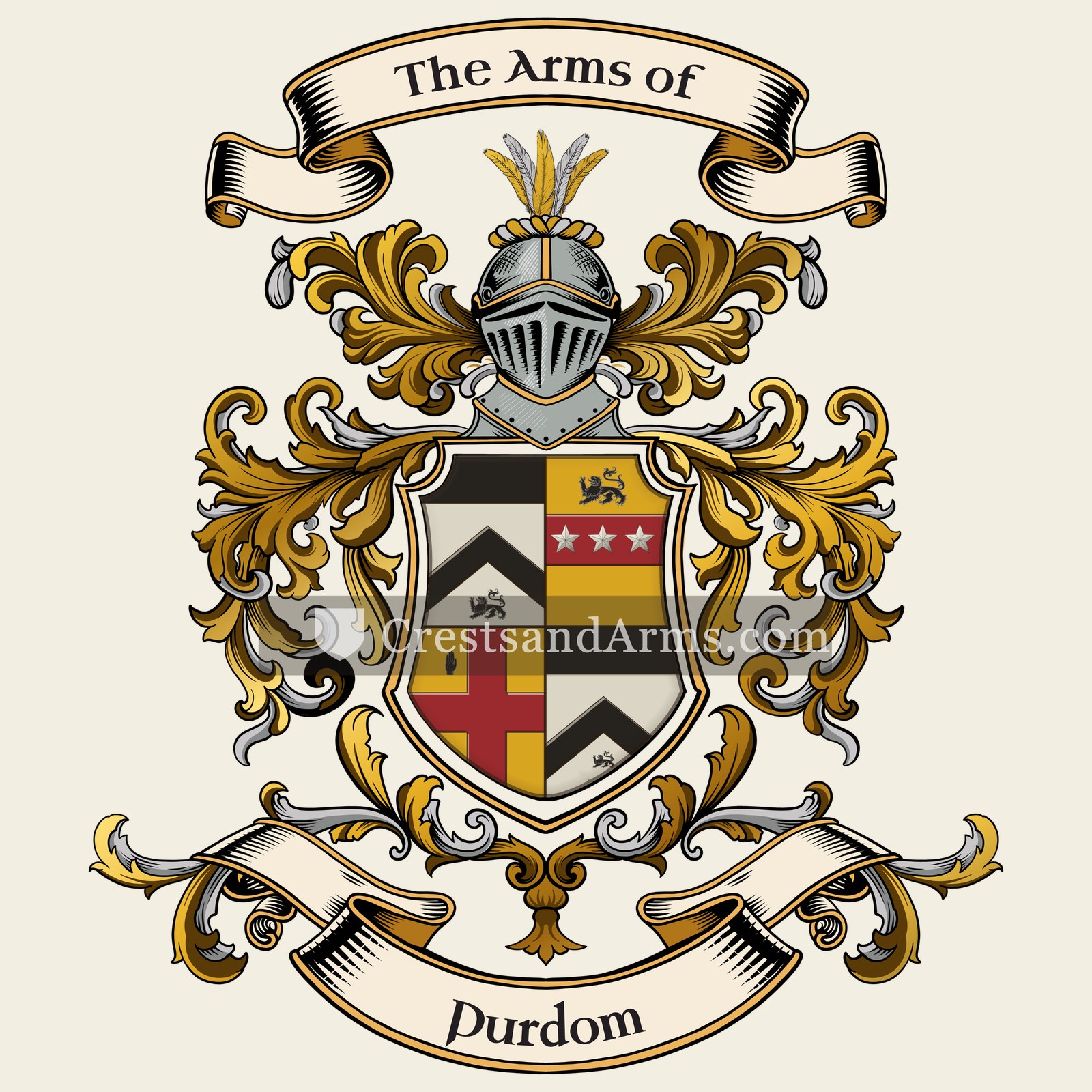 The Purdom coat of arms, drawn from the recorded blazon