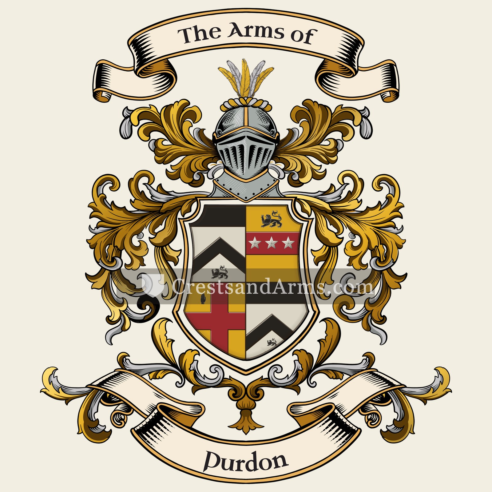 The Purdon coat of arms, drawn from the recorded blazon