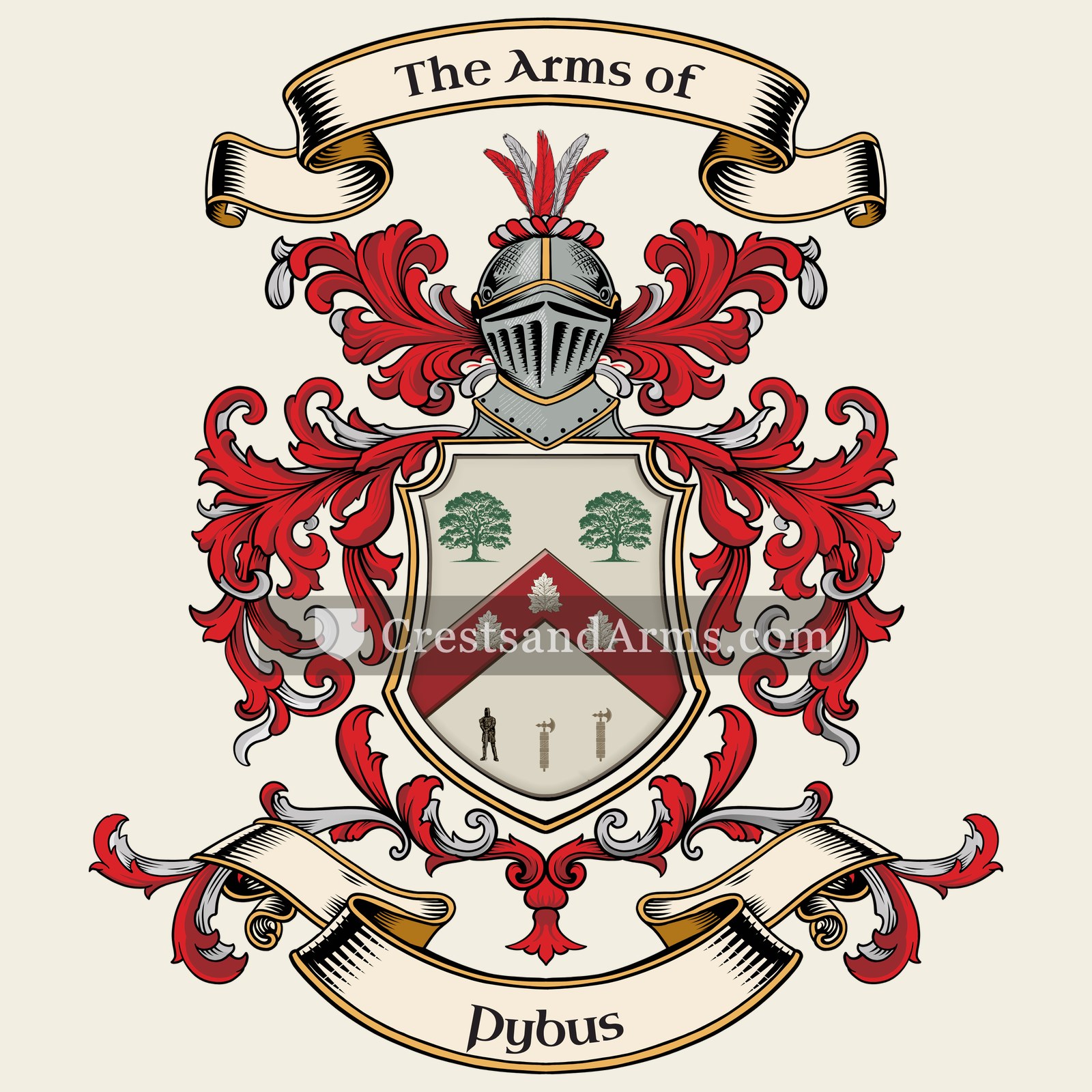 The Pybus coat of arms, drawn from the recorded blazon