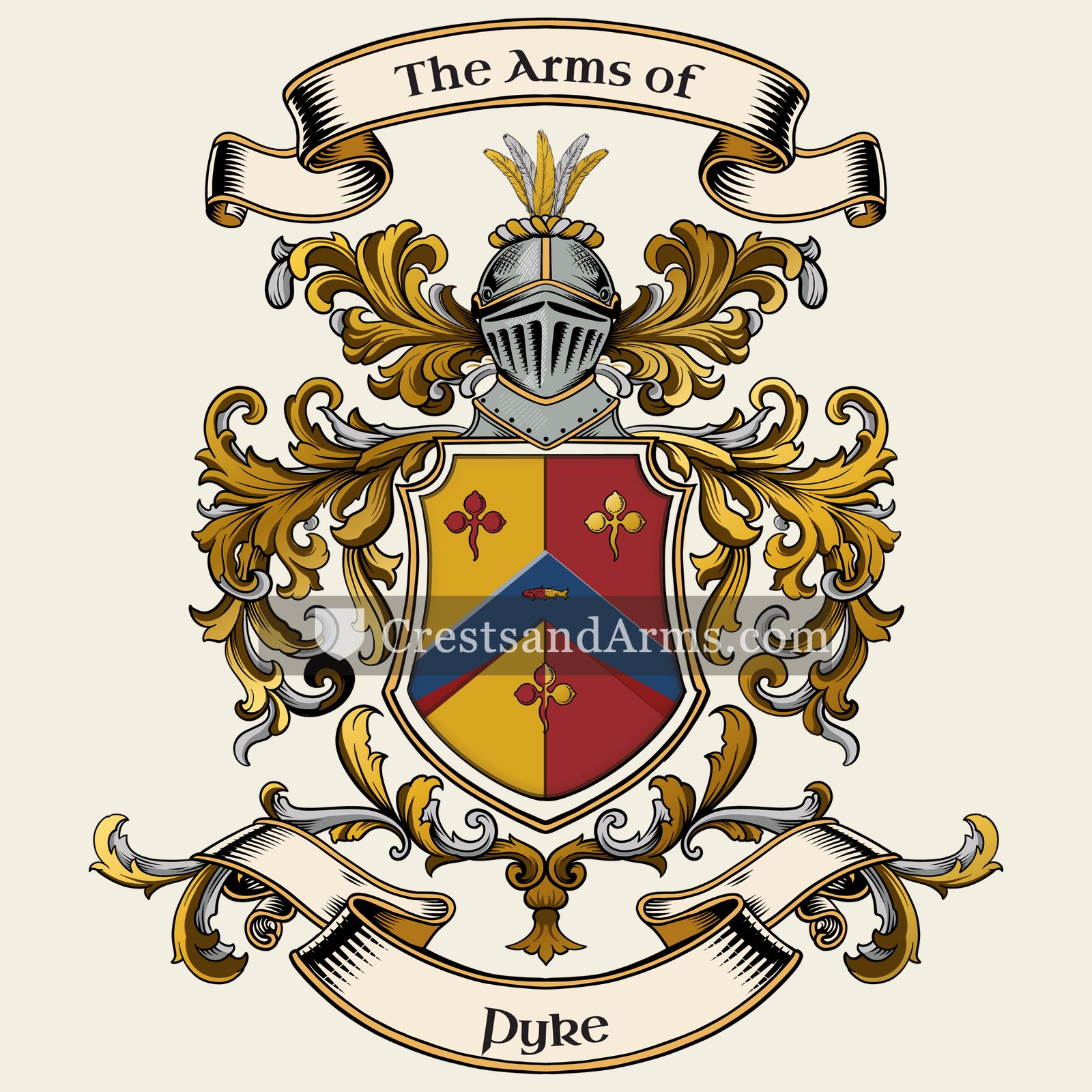 The Pyke coat of arms, drawn from the recorded blazon