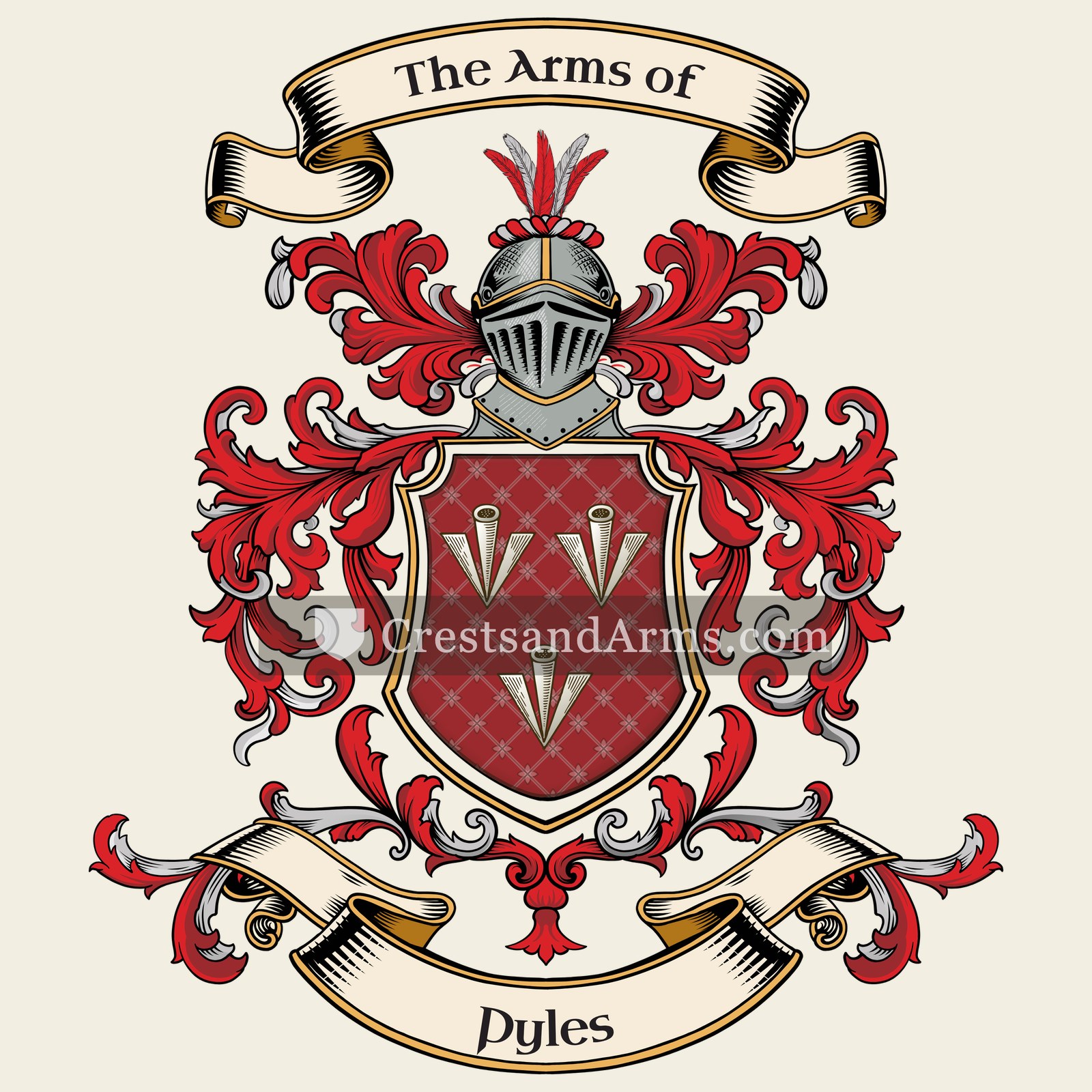 The Pyles coat of arms, drawn from the recorded blazon