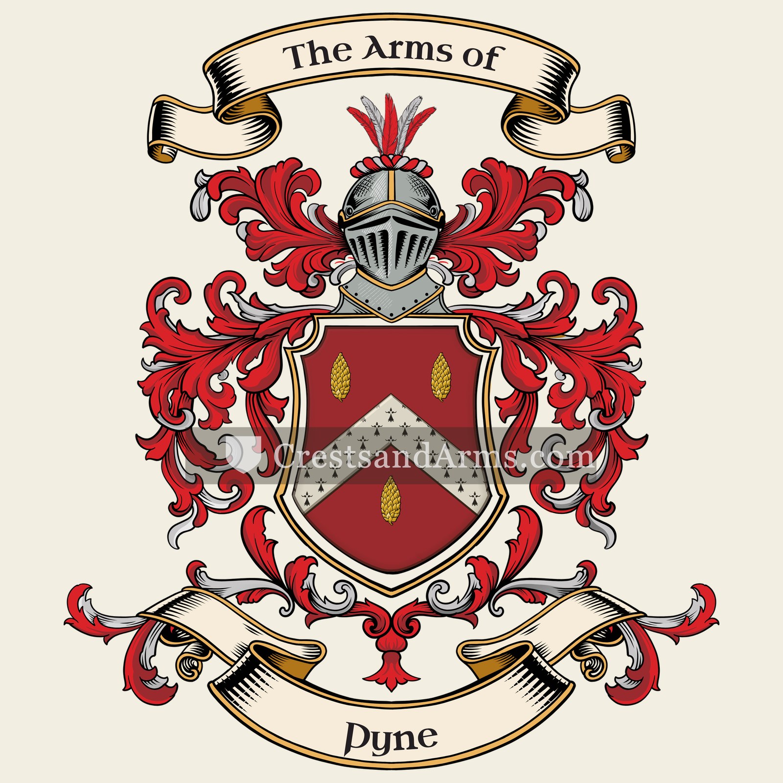 The Pyne coat of arms, drawn from the recorded blazon