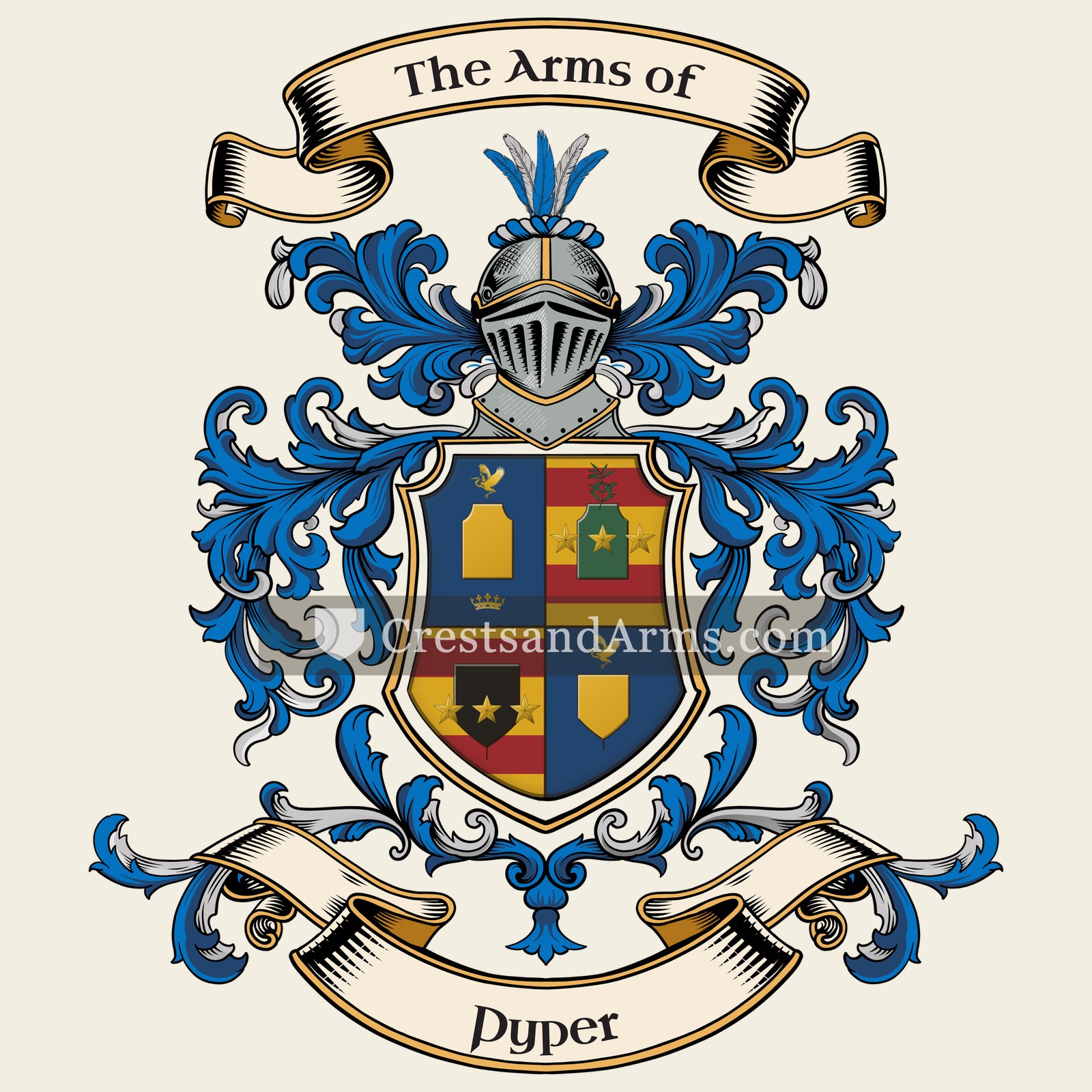 The Pyper coat of arms, drawn from the recorded blazon