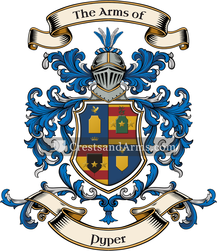 The Pyper coat of arms, drawn from the recorded blazon