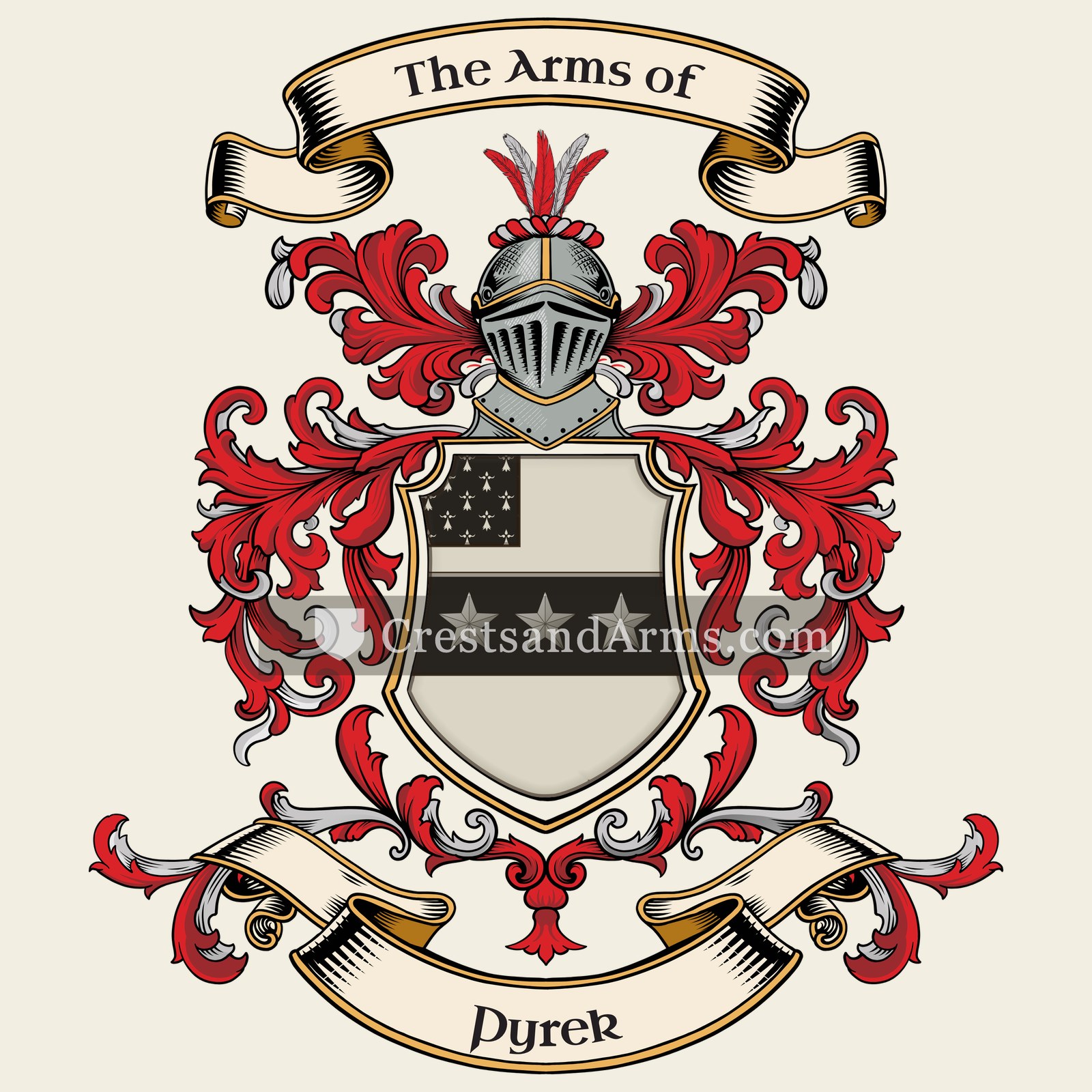 The Pyrek coat of arms, drawn from the recorded blazon