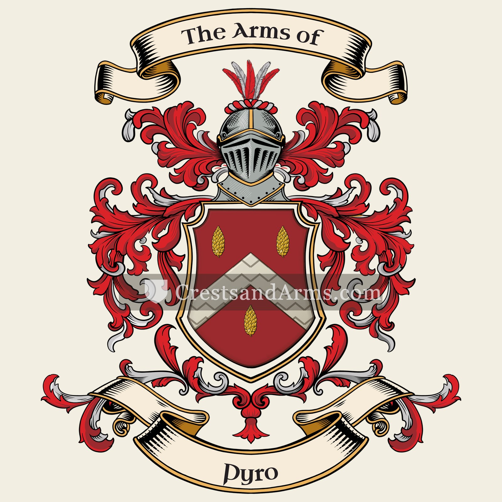 The Pyro coat of arms, drawn from the recorded blazon