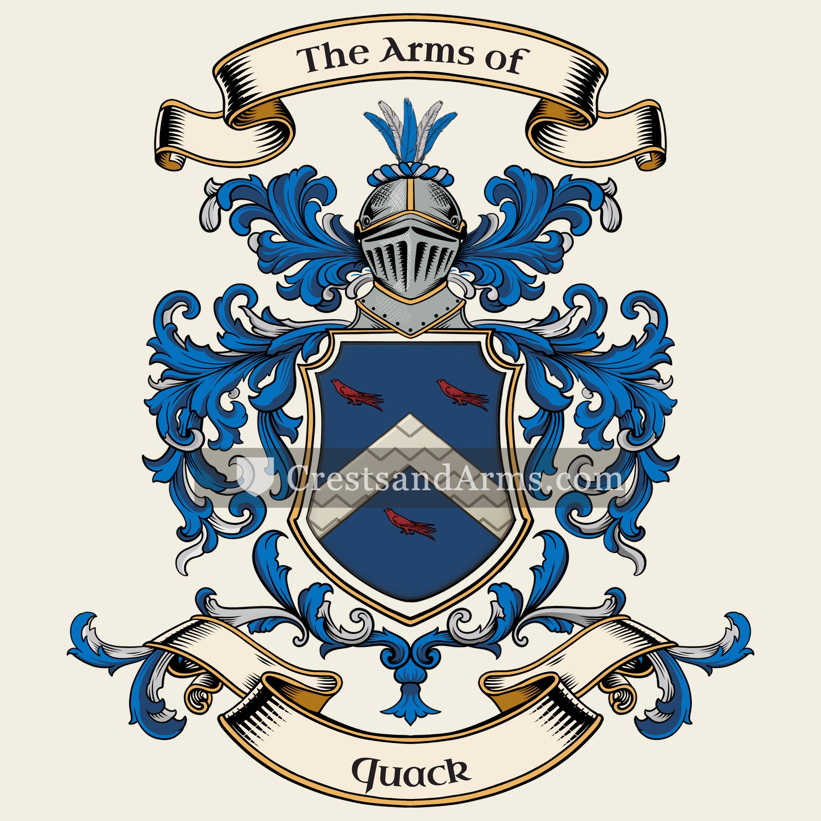 The Quack coat of arms, drawn from the recorded blazon