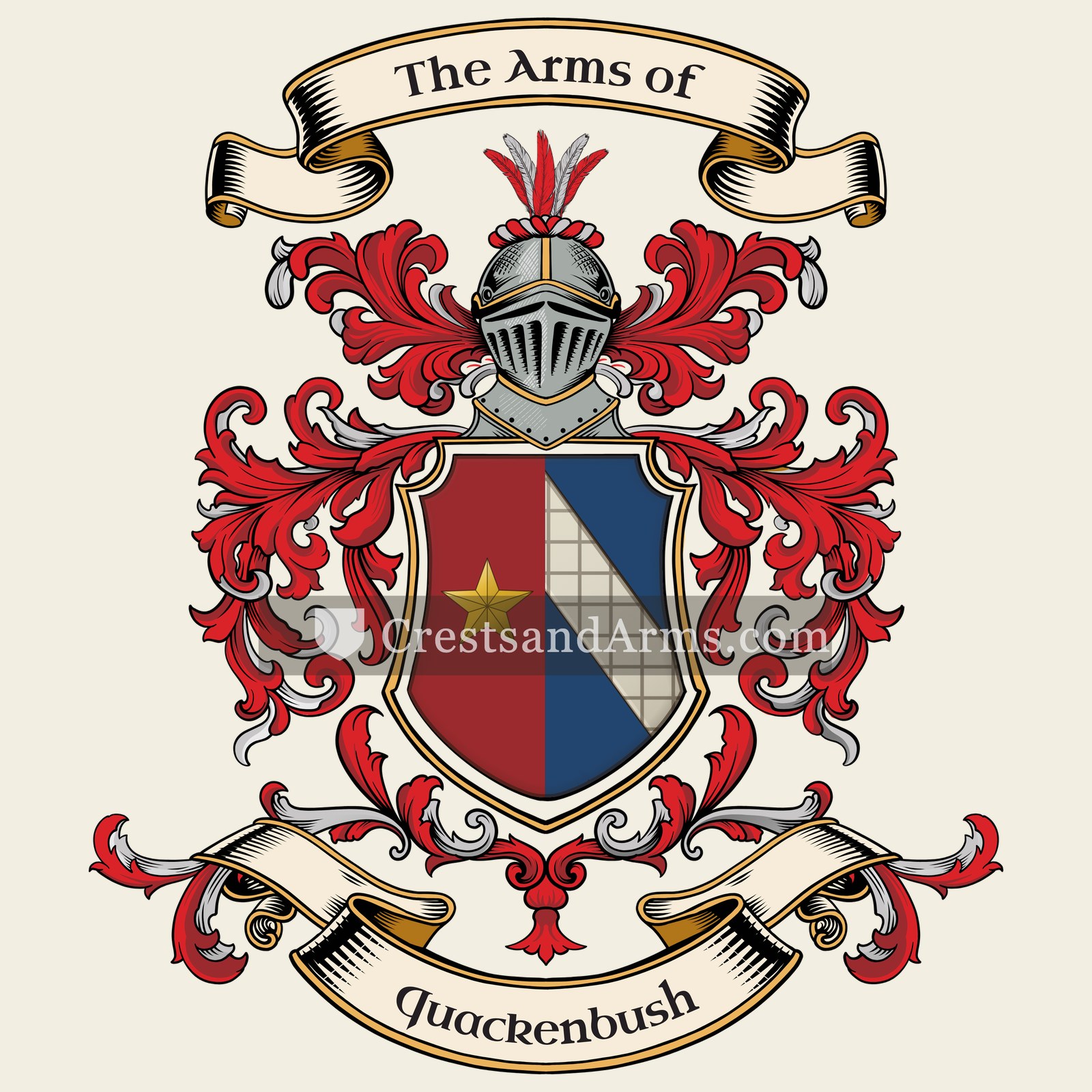 The Quackenbush coat of arms, drawn from the recorded blazon