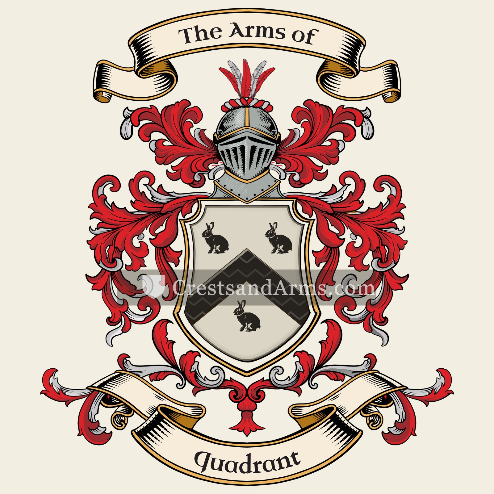 The Quadrant coat of arms, drawn from the recorded blazon