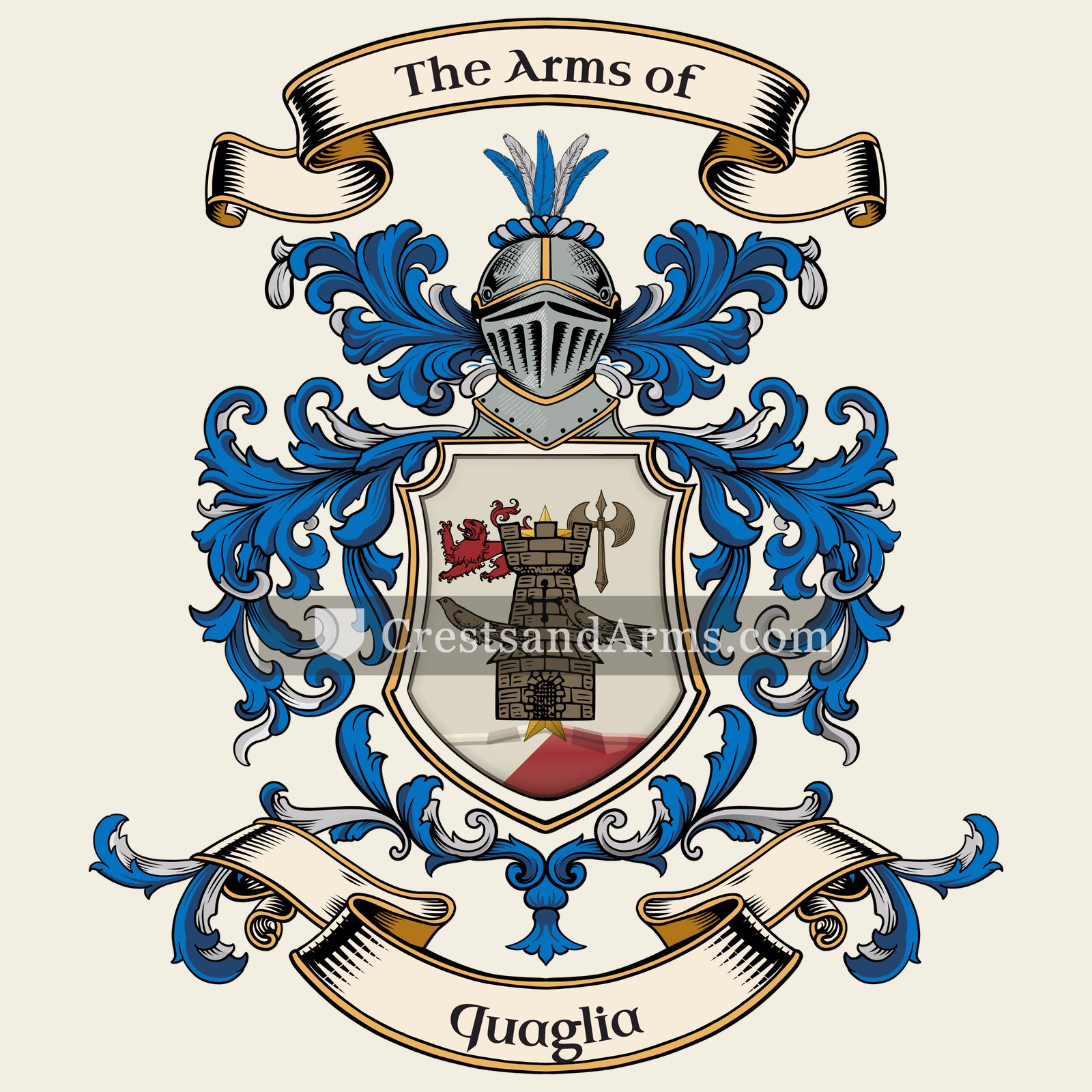 The Quaglia coat of arms, drawn from the recorded blazon