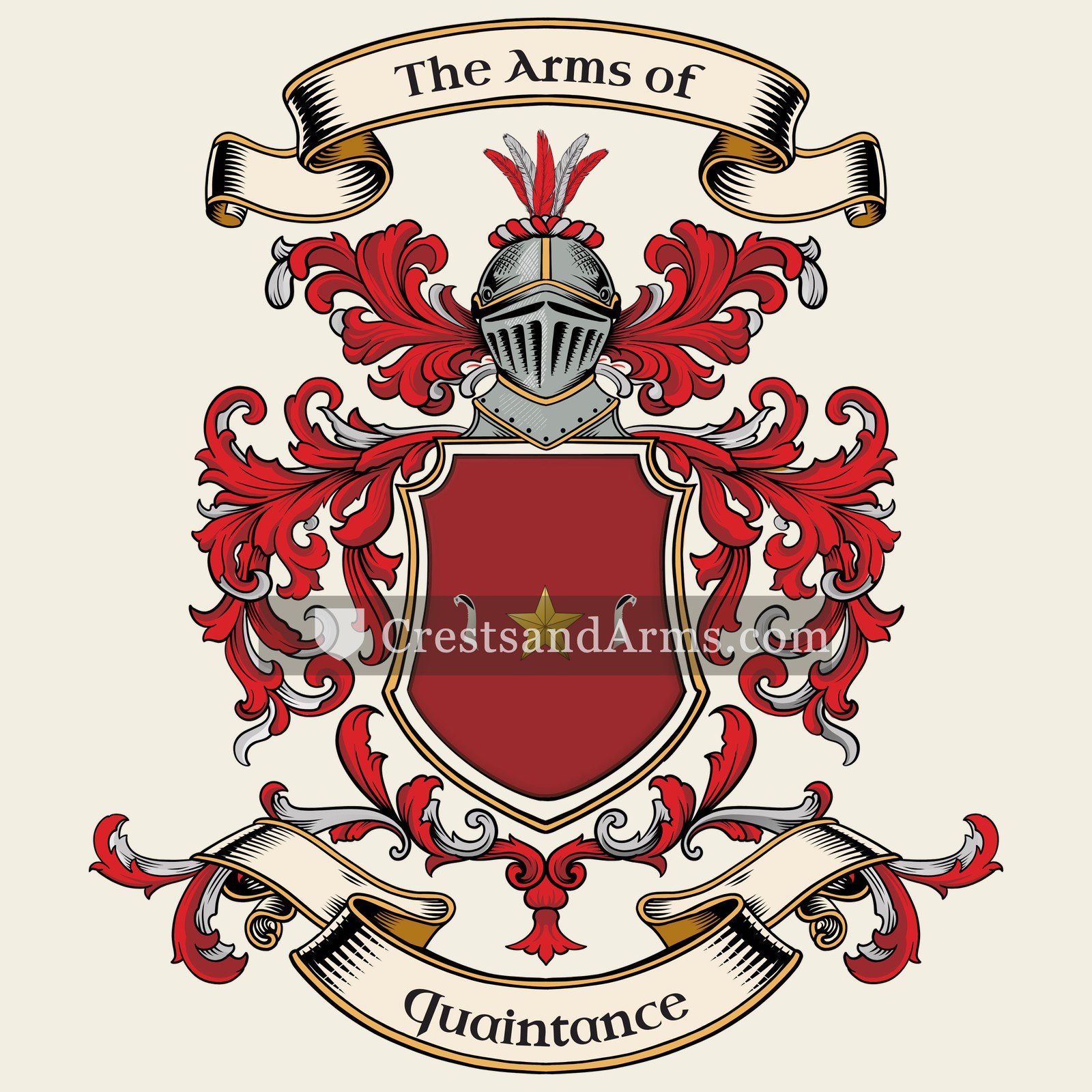 The Quaintance coat of arms, drawn from the recorded blazon