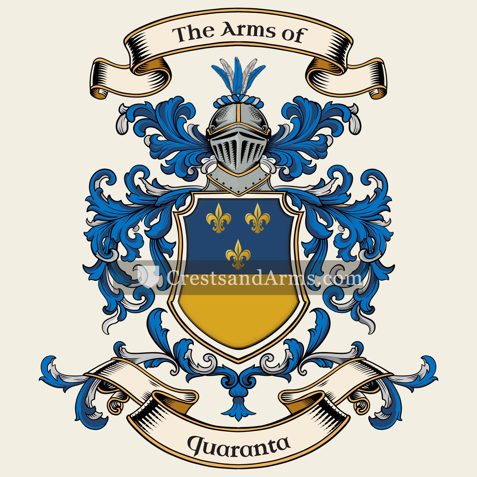 The Quaranta coat of arms, drawn from the recorded blazon
