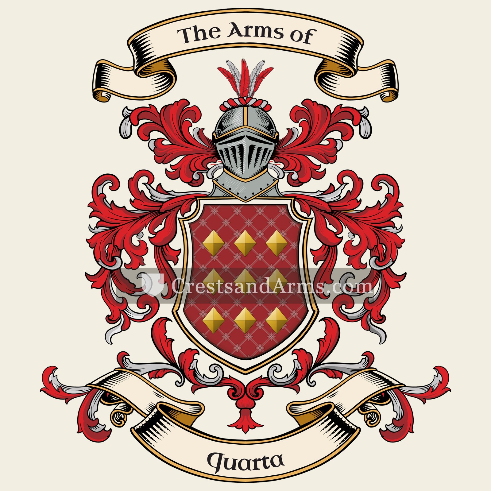 The Quarta coat of arms, drawn from the recorded blazon