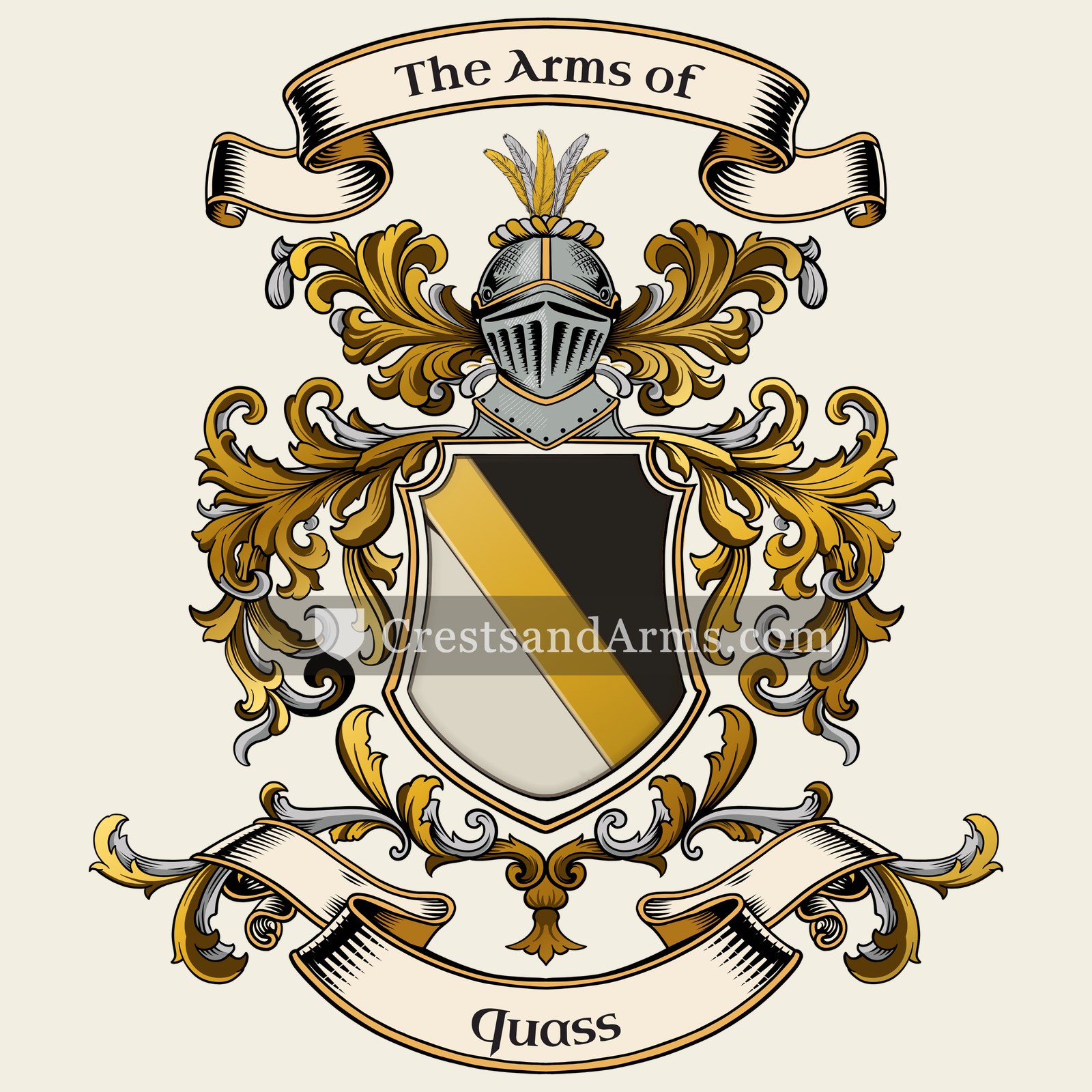 The Quass coat of arms, drawn from the recorded blazon