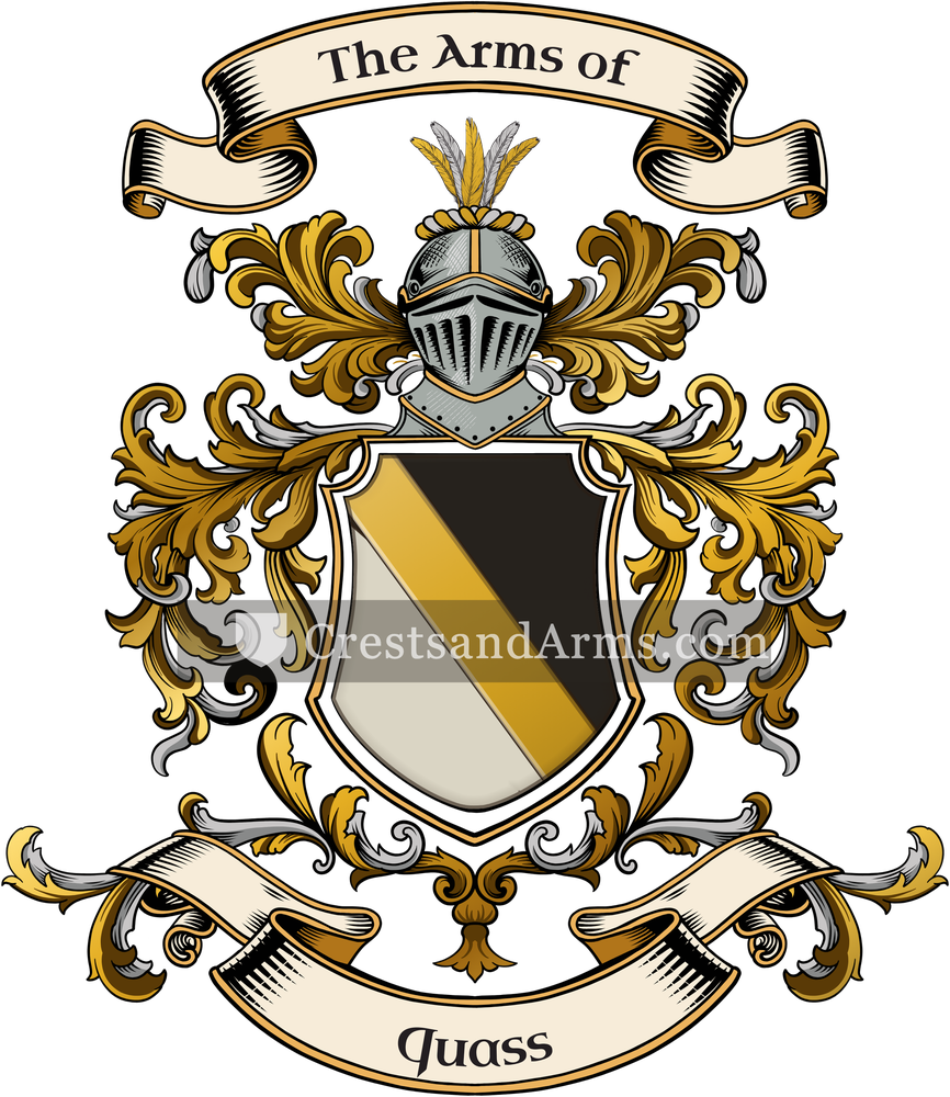 The Quass coat of arms, drawn from the recorded blazon