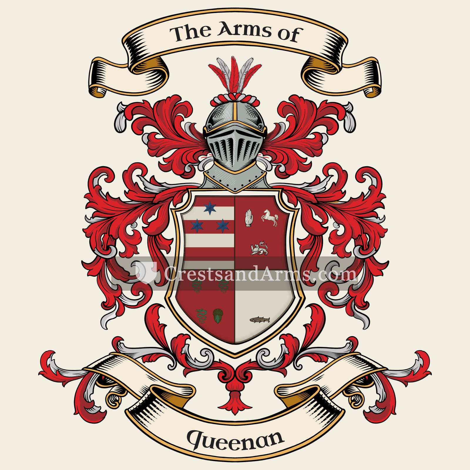 The Queenan coat of arms, drawn from the recorded blazon