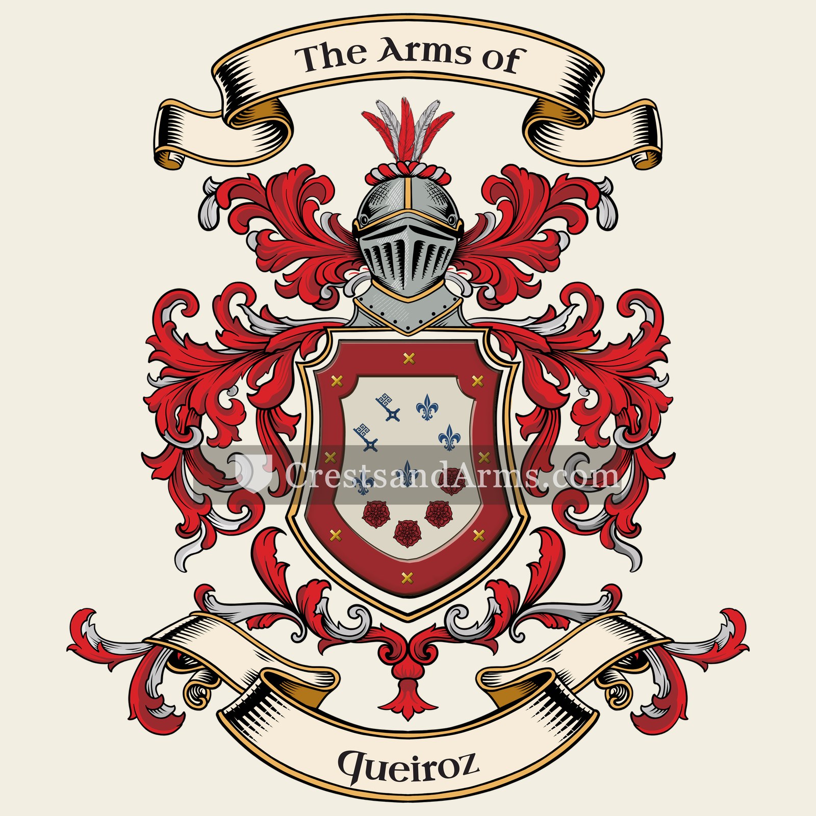 The Queiroz coat of arms, drawn from the recorded blazon
