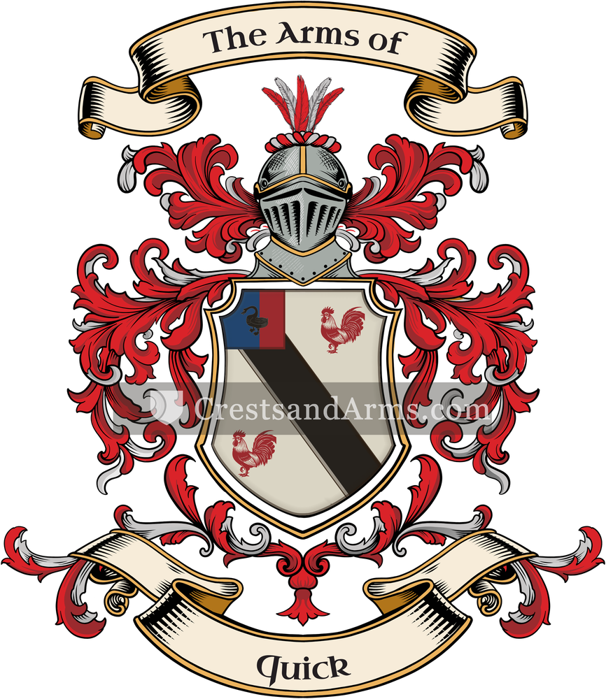 The Quick coat of arms, drawn from the recorded blazon