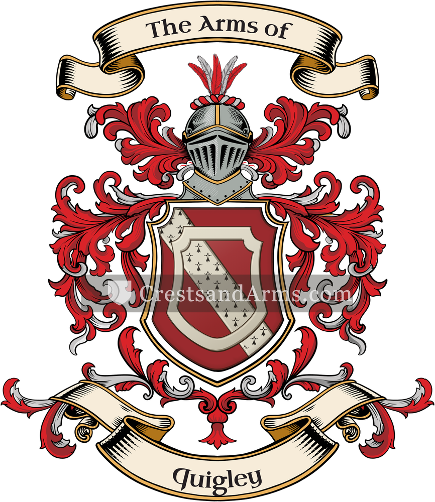 The Quigley coat of arms, drawn from the recorded blazon