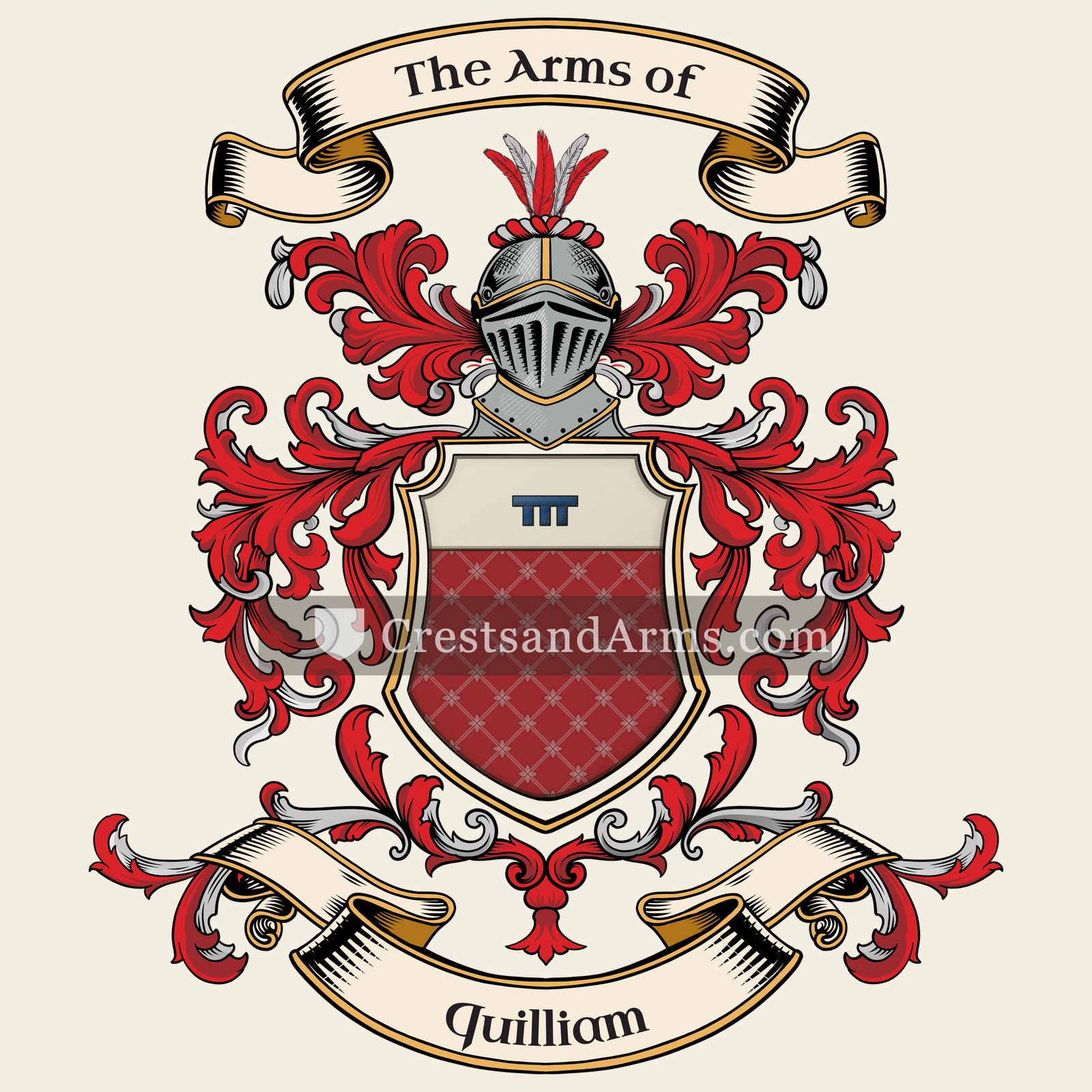 The Quilliam coat of arms, drawn from the recorded blazon