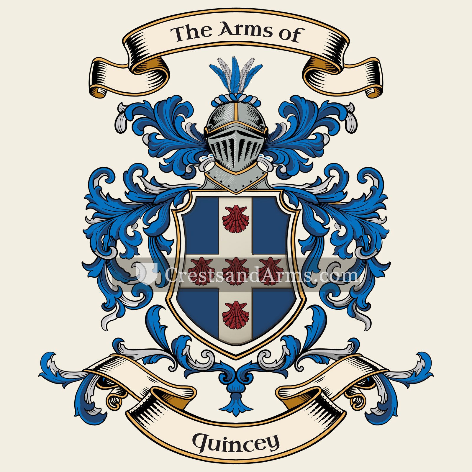 The Quincey coat of arms, drawn from the recorded blazon