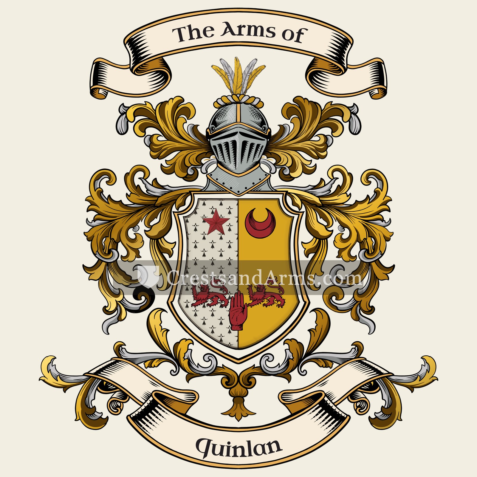 The Quinlan coat of arms, drawn from the recorded blazon