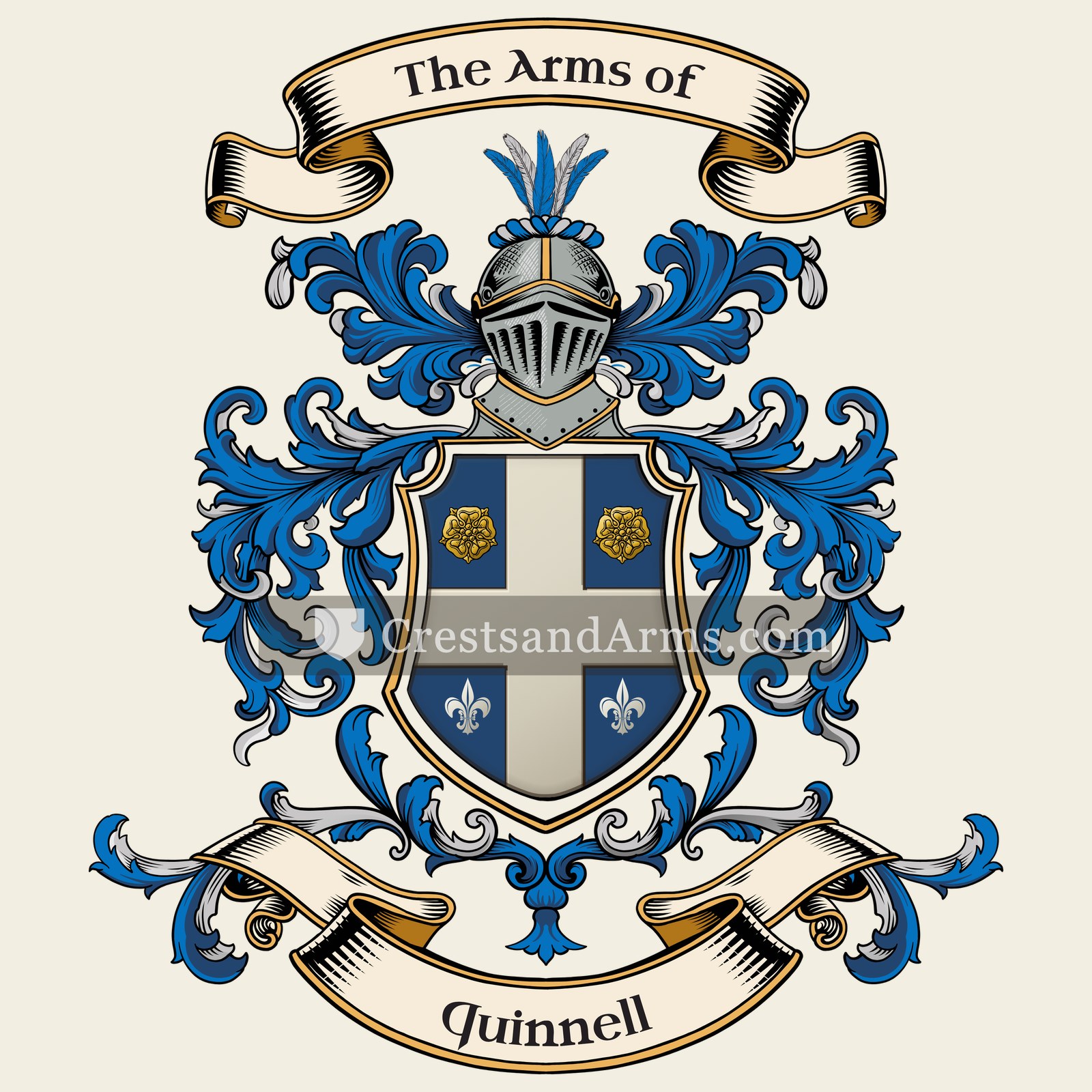 The Quinnell coat of arms, drawn from the recorded blazon