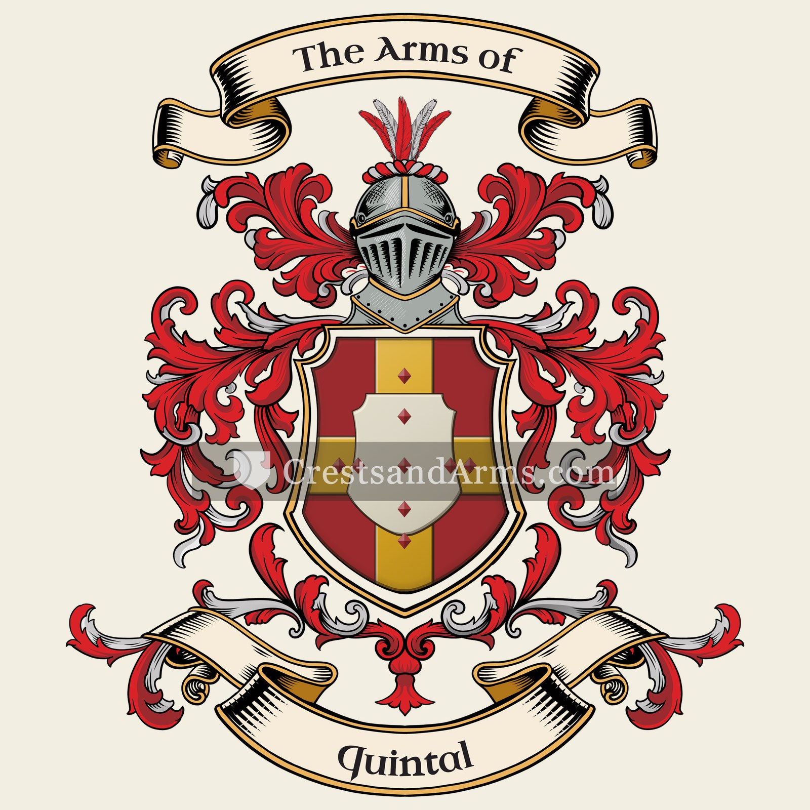 The Quintal coat of arms, drawn from the recorded blazon