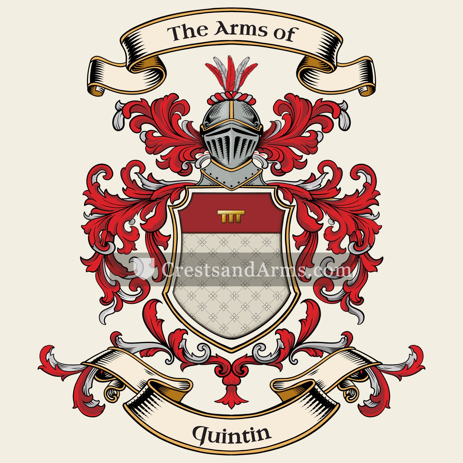 The Quintin coat of arms, drawn from the recorded blazon