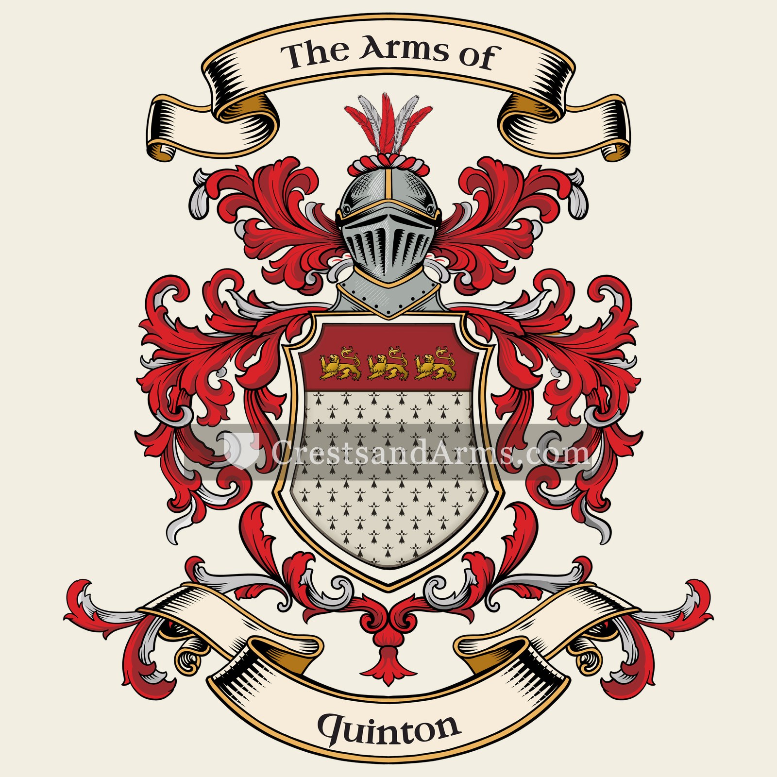 The Quinton coat of arms, drawn from the recorded blazon