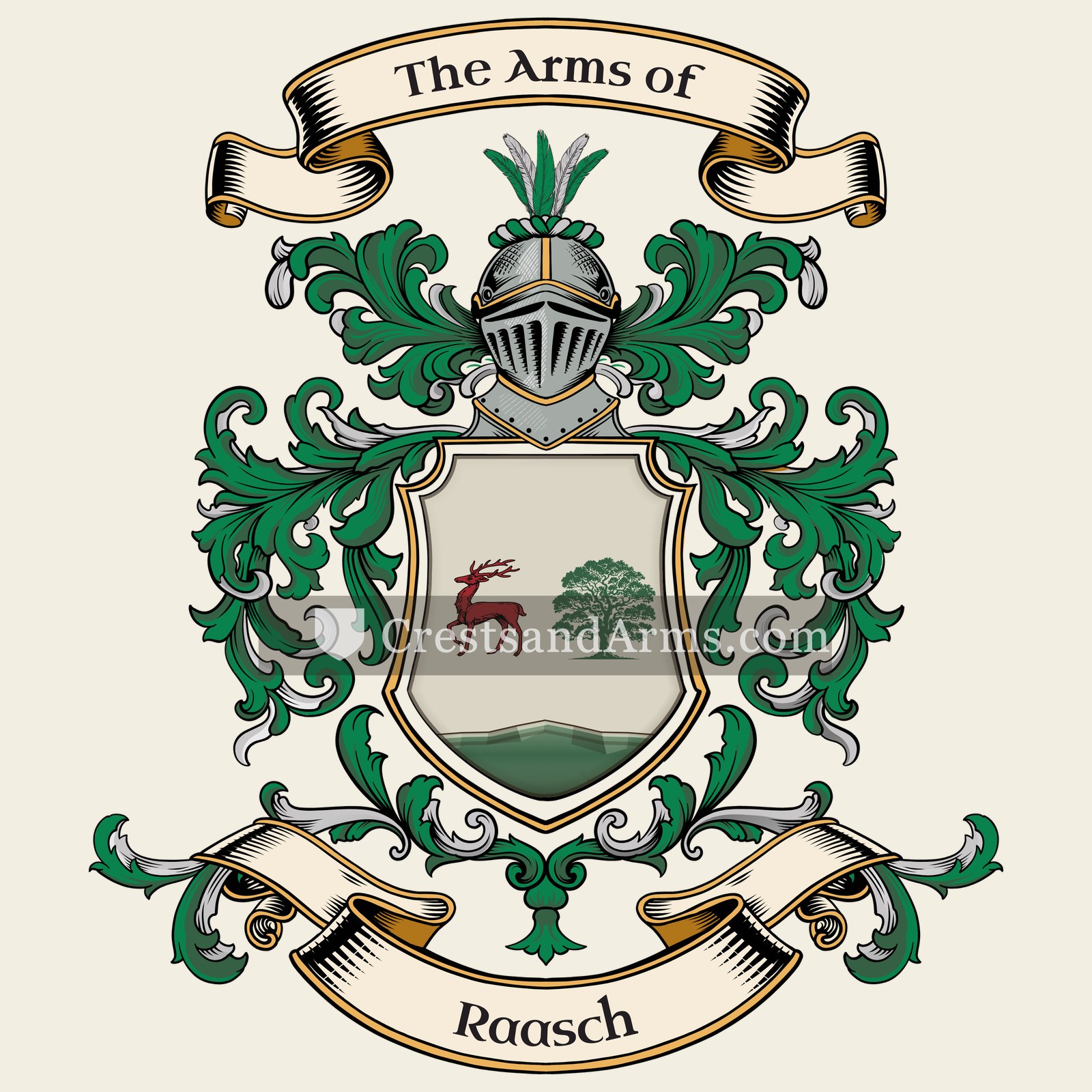 The Raasch coat of arms, drawn from the recorded blazon