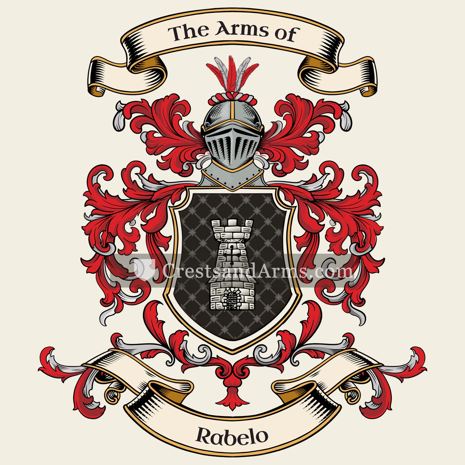 The Rabelo coat of arms, drawn from the recorded blazon