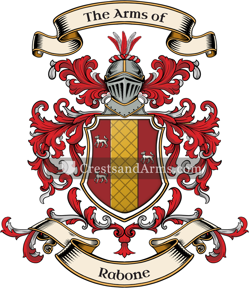 The Rabone coat of arms, drawn from the recorded blazon