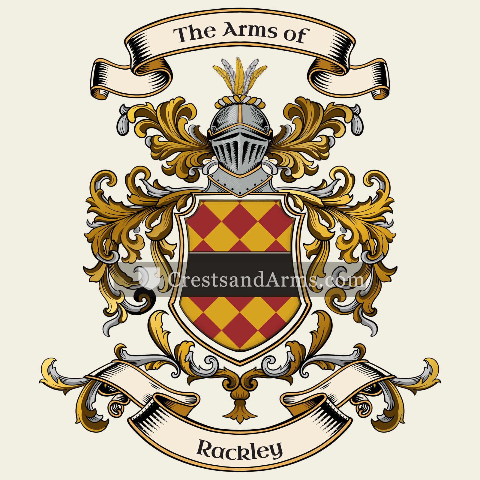 The Rackley coat of arms, drawn from the recorded blazon