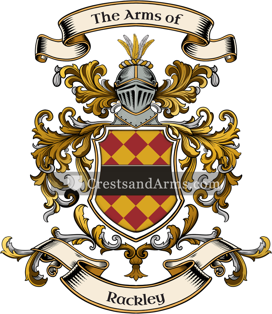 The Rackley coat of arms, drawn from the recorded blazon
