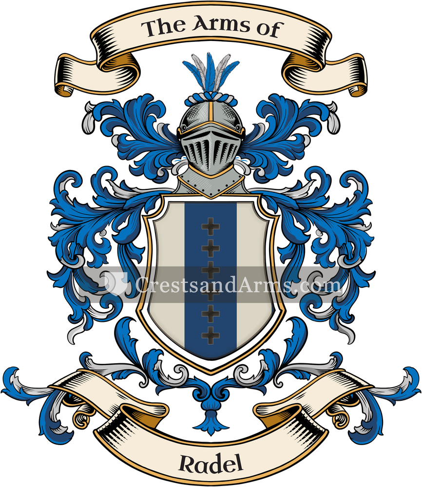 The Radel coat of arms, drawn from the recorded blazon