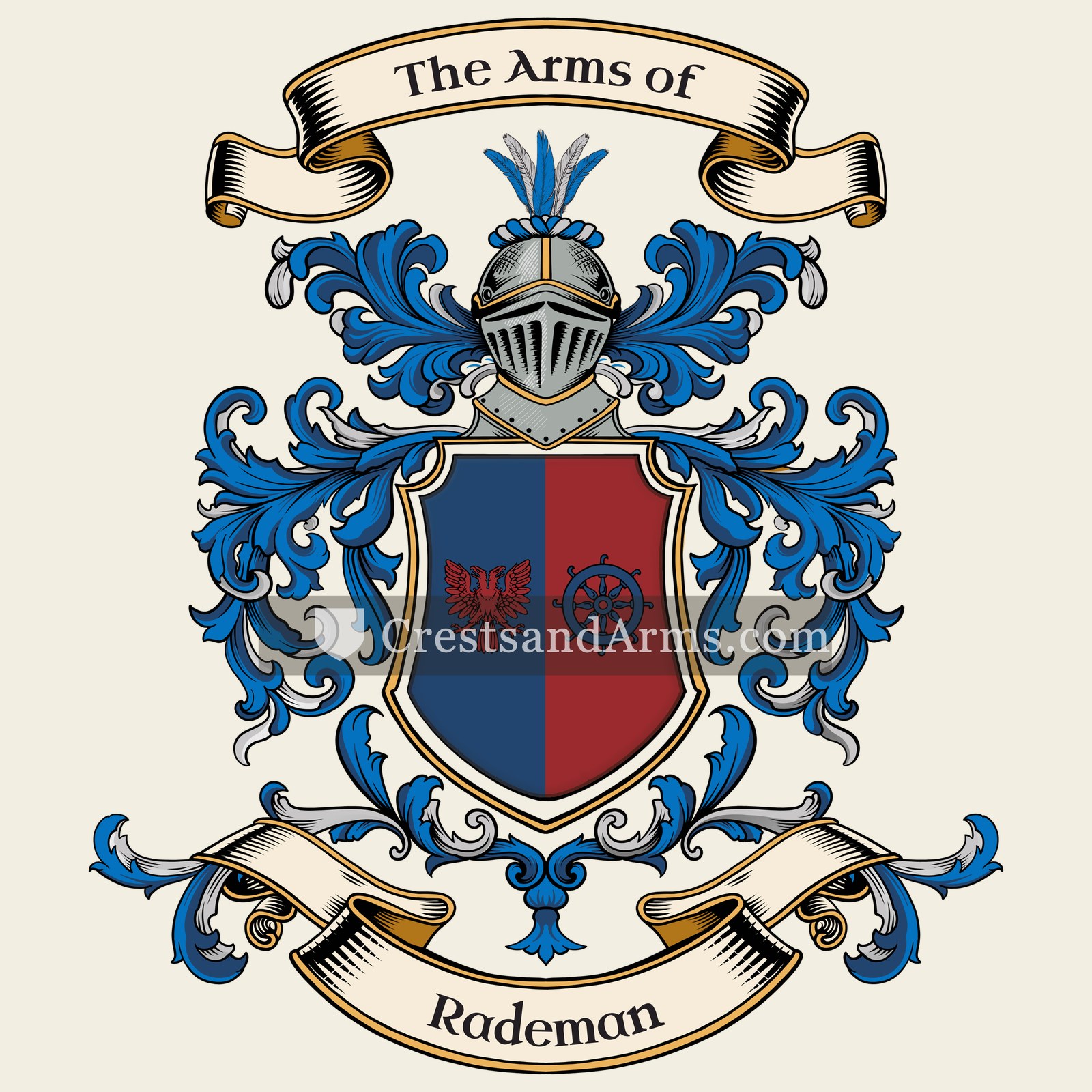The Rademan coat of arms, drawn from the recorded blazon