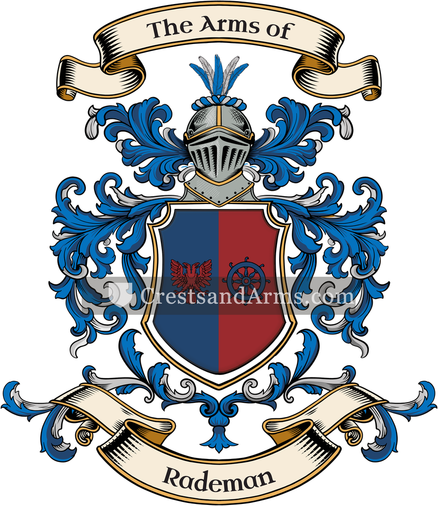 The Rademan coat of arms, drawn from the recorded blazon