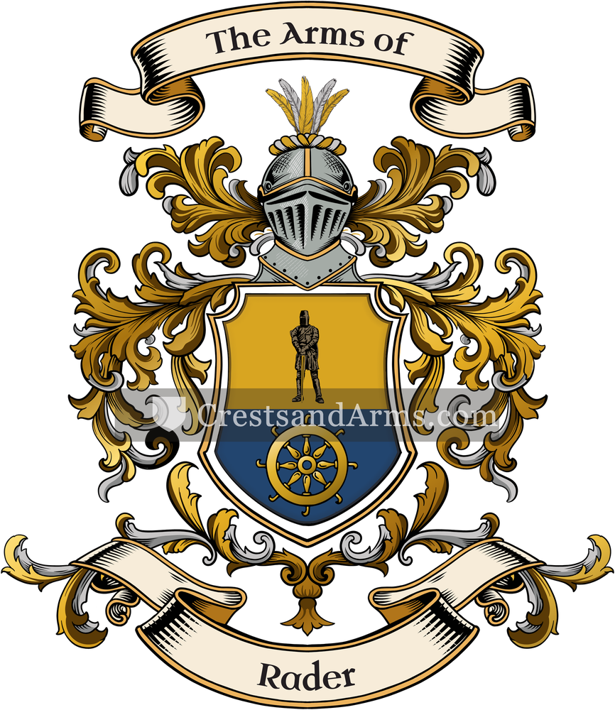 The Rader coat of arms, drawn from the recorded blazon